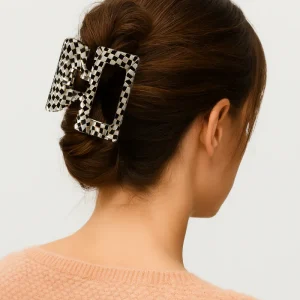 Haarclip wit/zwart geblokt