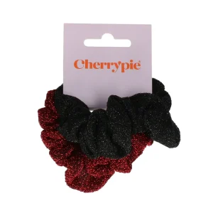 Scrunchie shiny zwart + burgundy 2 stuks