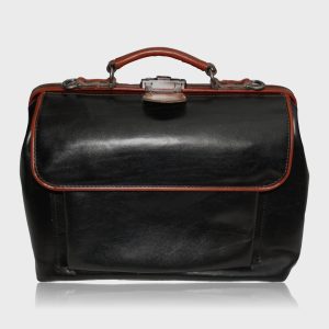 McFermoir Large dokterstas met A4 voorvak en ritsvak Zwart met cognac