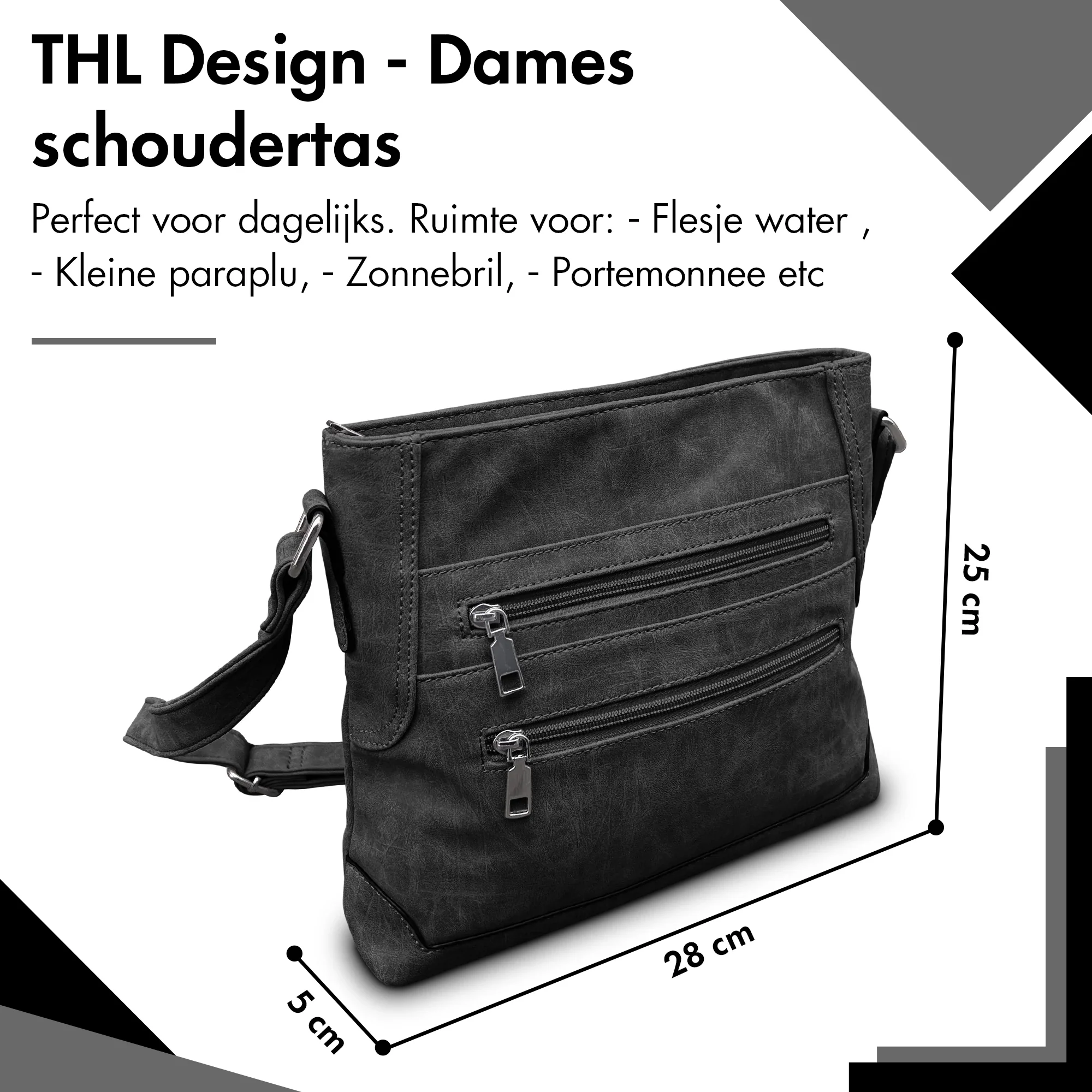 THL Design - Dames schoudertas - Plat Model - Tussenmaat - Veel Vakken - Bruin - Afbeelding 5