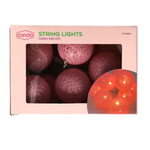 Cottonball lichtsnoer roze 10 ballen 2m