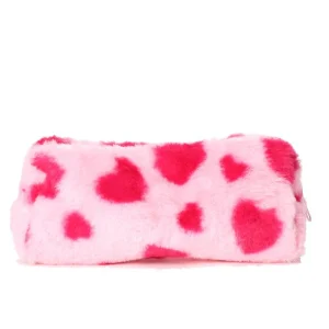 Etui pluche hartjes roze/rood