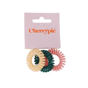Haarelastieken spiraal beige/groen/roze 3 stuks