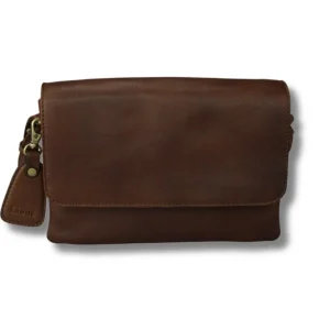 Donkerbruine Leren Schoudertas Dames – Britt | Just Lioné