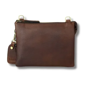 Donkerbruine Leren Schoudertas/Clutch Dames – Evie | Just Lioné